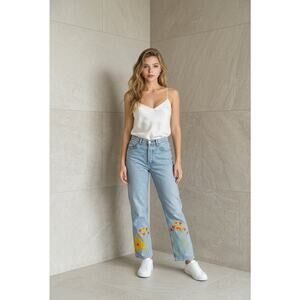 Vintage Y2K Gap Bootcut Button Fly Floral Groovy Hippie Bohemian Jeans Size 14